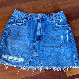 top shop studded mini denim skirt